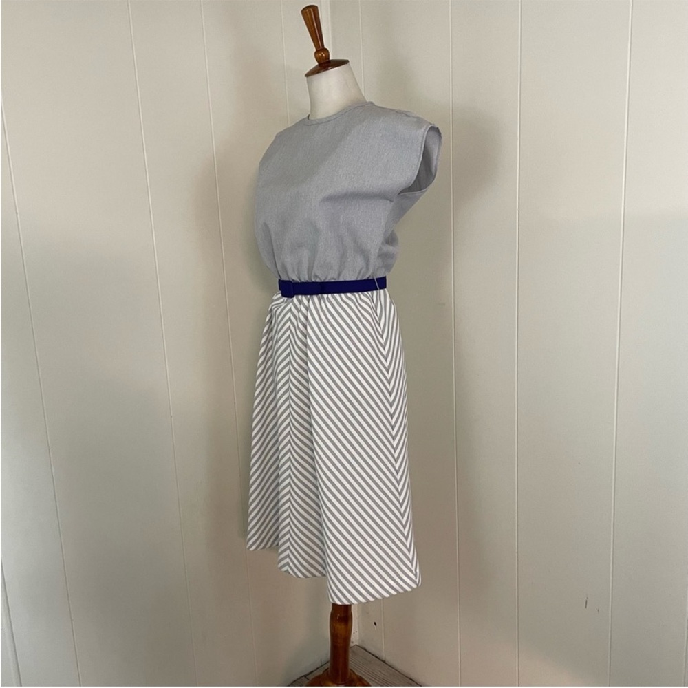 Vintage 70s Dress Women’s M Stripe Cap Dolman Sleeve A-Lime Blouson‎ Midi - Picture 5 of 10